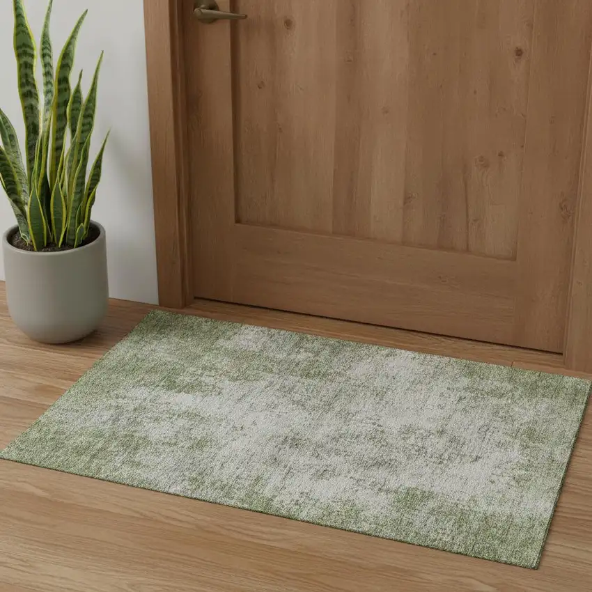 Green And Ivory Abstract Washable Area Rug With UV Protection Photo 2