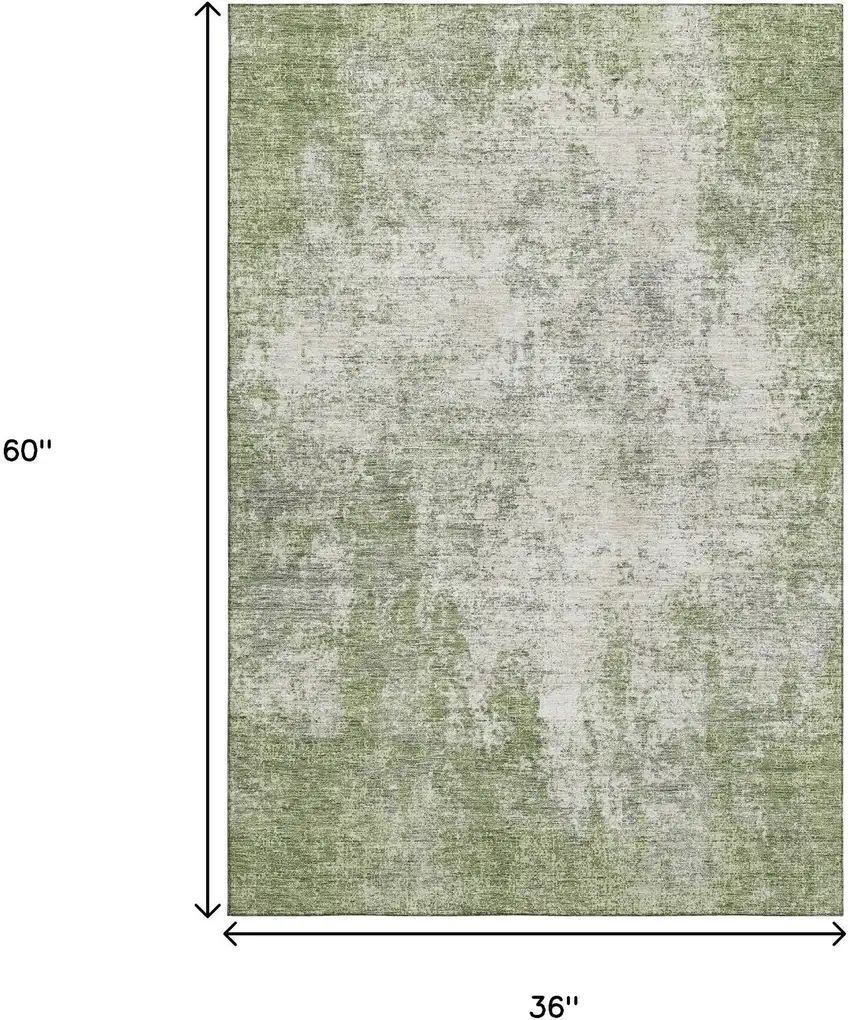Green And Ivory Abstract Washable Area Rug With UV Protection Photo 7