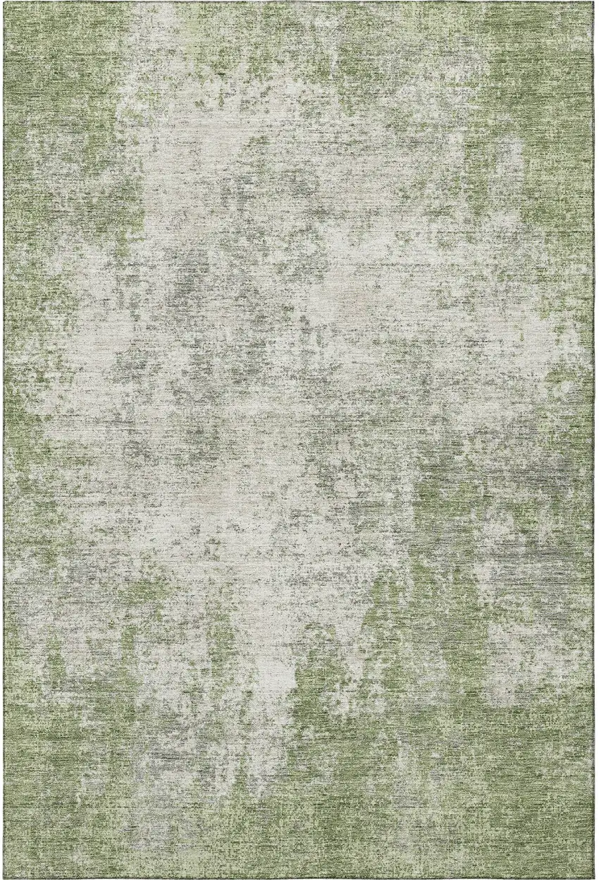 Green And Ivory Abstract Washable Area Rug With UV Protection Photo 3