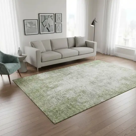 Green And Ivory Abstract Washable Area Rug With UV Protection Photo 2