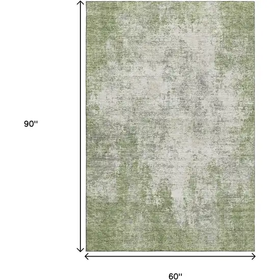 Green And Ivory Abstract Washable Area Rug With UV Protection Photo 9