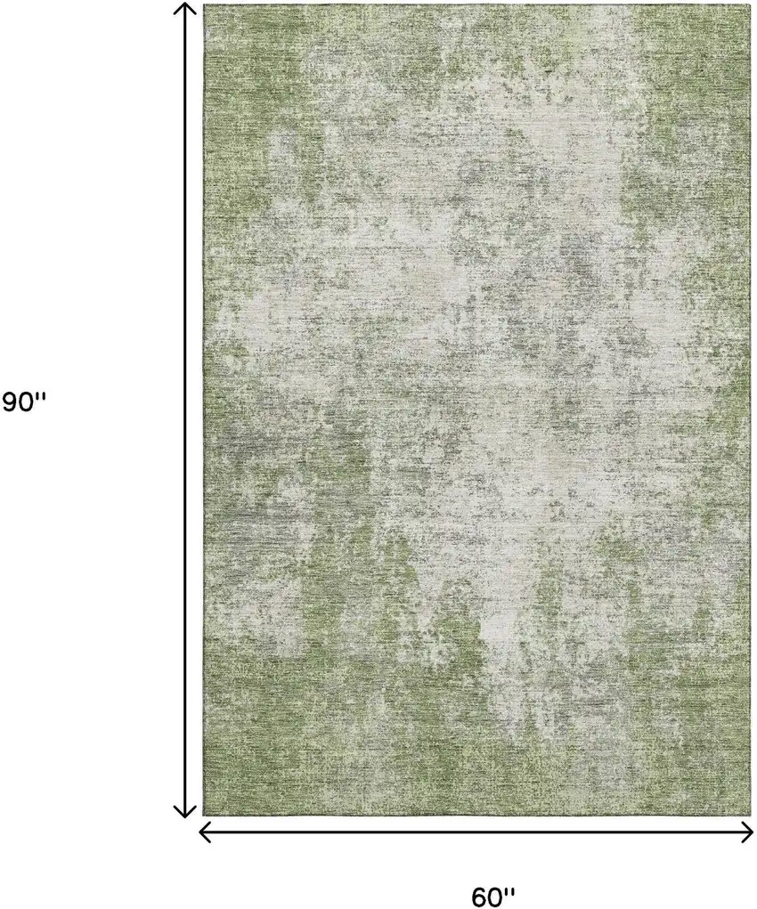 Green And Ivory Abstract Washable Area Rug With UV Protection Photo 9