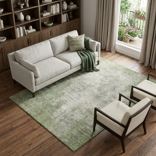 Green And Ivory Abstract Washable Area Rug With UV Protection Photo 1