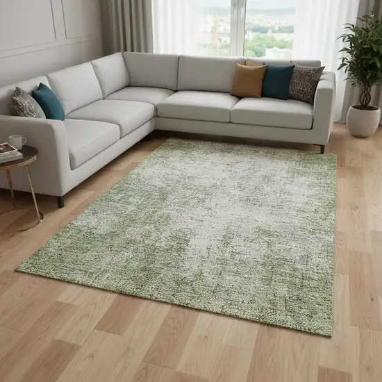 Green And Ivory Abstract Washable Area Rug With UV Protection Photo 2