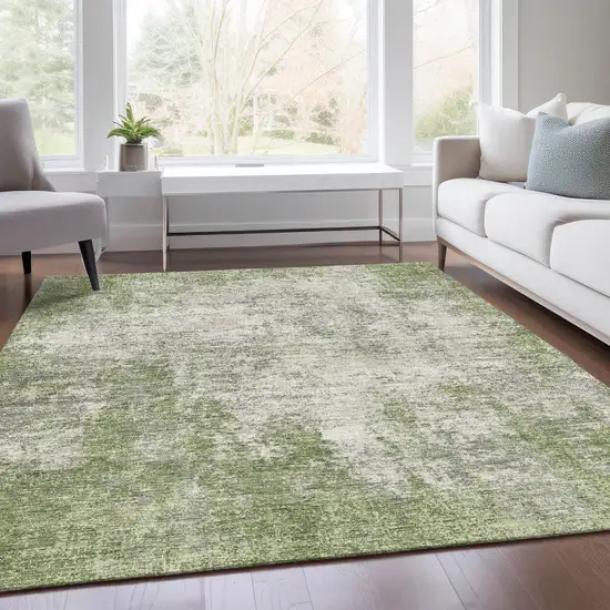 Green And Ivory Abstract Washable Area Rug With UV Protection Photo 5