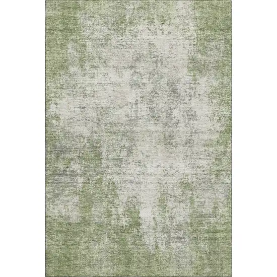Green And Ivory Abstract Washable Area Rug With UV Protection Photo 1