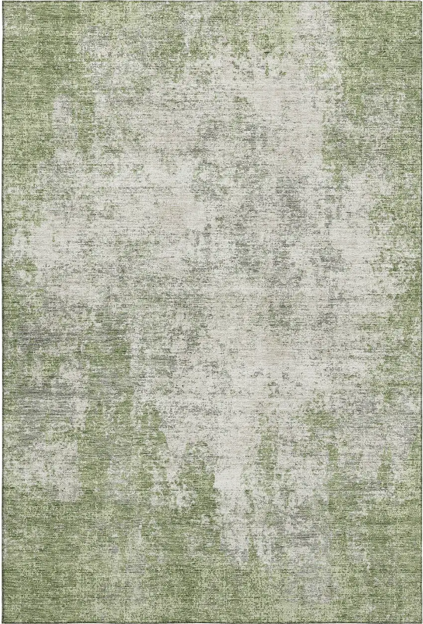 Green And Ivory Abstract Washable Area Rug With UV Protection Photo 1