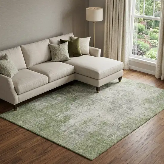 Green And Ivory Abstract Washable Area Rug With UV Protection Photo 1