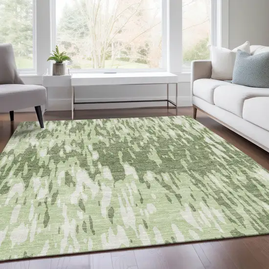 Green And Ivory Abstract Washable Area Rug With UV Protection Photo 5