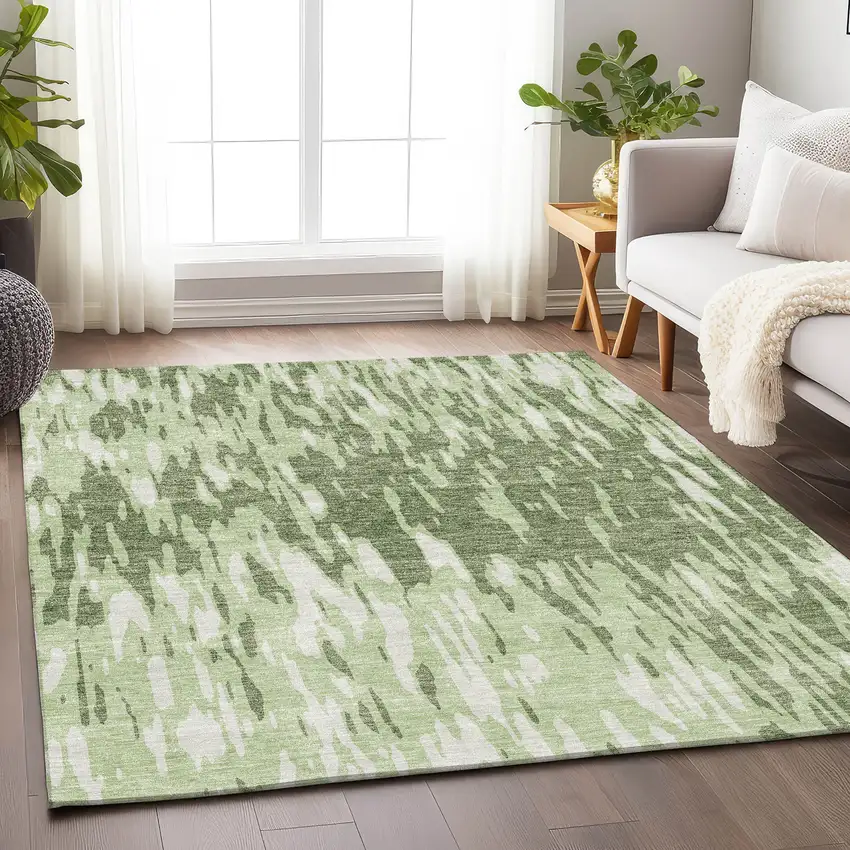 Green And Ivory Abstract Washable Area Rug With UV Protection Photo 4