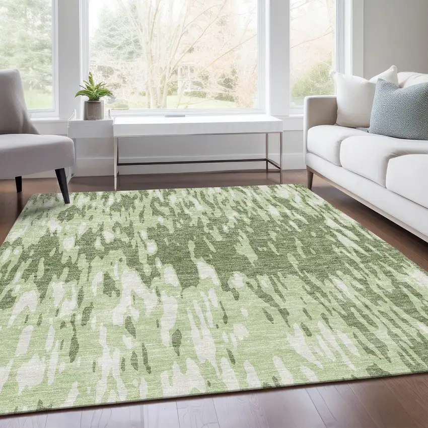 Green And Ivory Abstract Washable Area Rug With UV Protection Photo 5