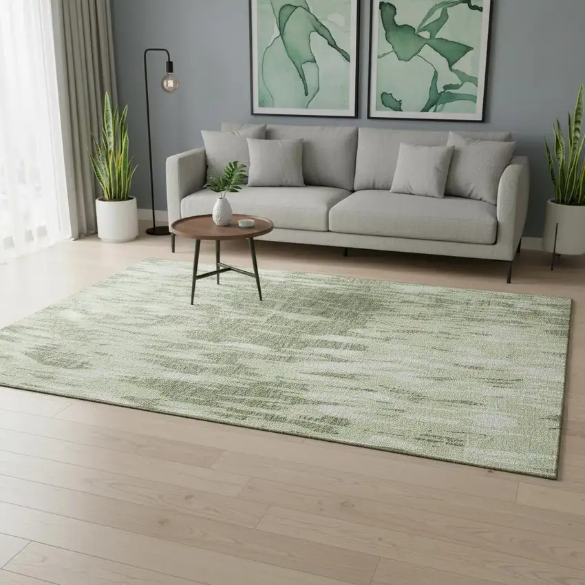 Green And Ivory Abstract Washable Area Rug With UV Protection Photo 2