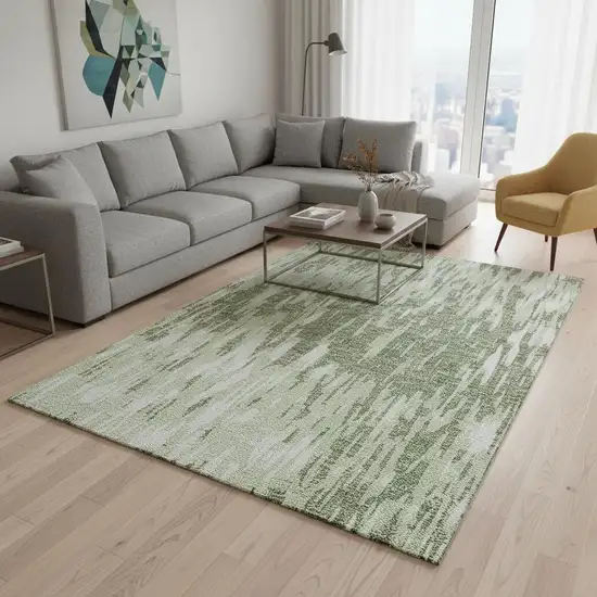 Green And Ivory Abstract Washable Area Rug With UV Protection Photo 2