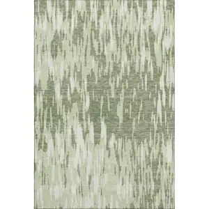 Photo of Green And Ivory Abstract Washable Area Rug With UV Protection