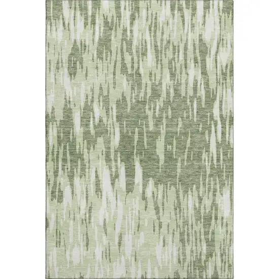 Green And Ivory Abstract Washable Area Rug With UV Protection Photo 1