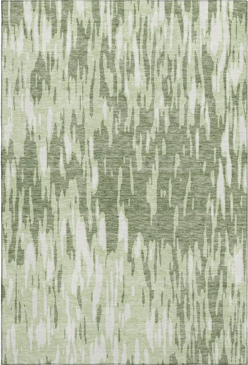 Green And Ivory Abstract Washable Area Rug With UV Protection Photo 1