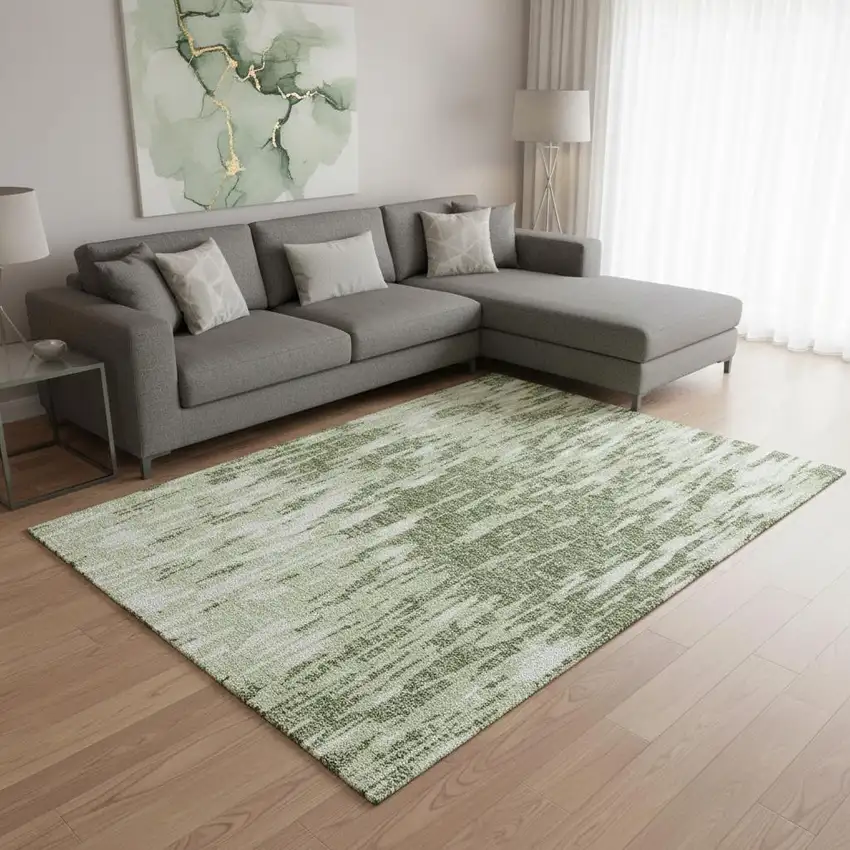 Green And Ivory Abstract Washable Area Rug With UV Protection Photo 2