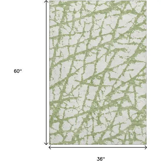 Green And Ivory Abstract Washable Area Rug With UV Protection Photo 9