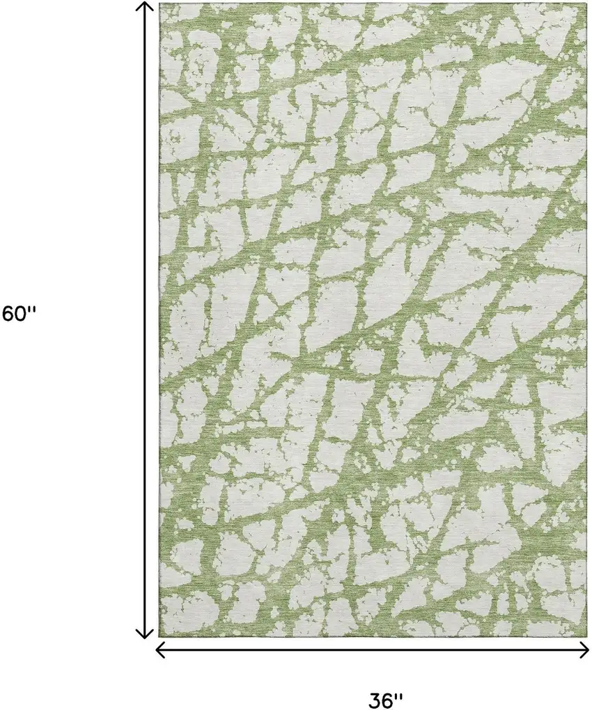 Green And Ivory Abstract Washable Area Rug With UV Protection Photo 9