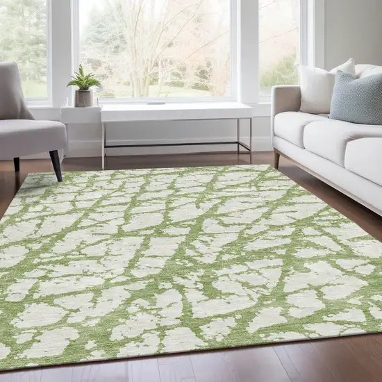 Green And Ivory Abstract Washable Area Rug With UV Protection Photo 4