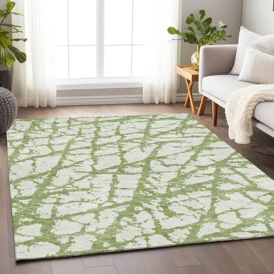 Green And Ivory Abstract Washable Area Rug With UV Protection Photo 3
