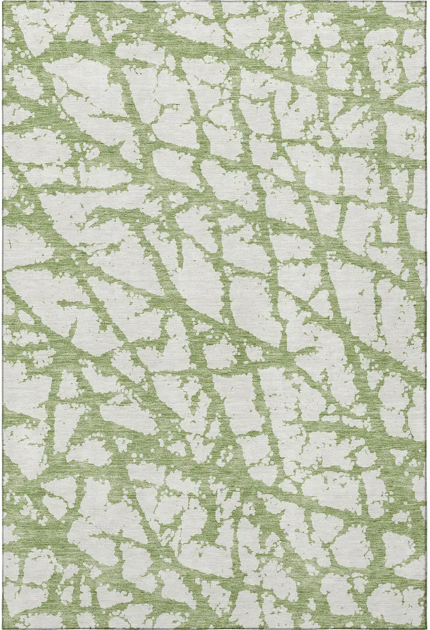Green And Ivory Abstract Washable Area Rug With UV Protection Photo 2