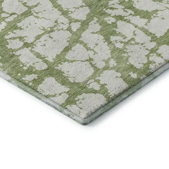 Green And Ivory Abstract Washable Area Rug With UV Protection Photo 7