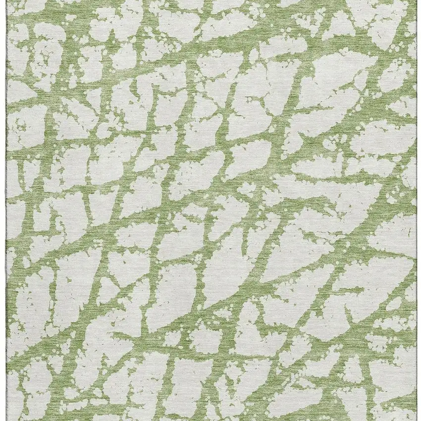 Green And Ivory Abstract Washable Area Rug With UV Protection Photo 3
