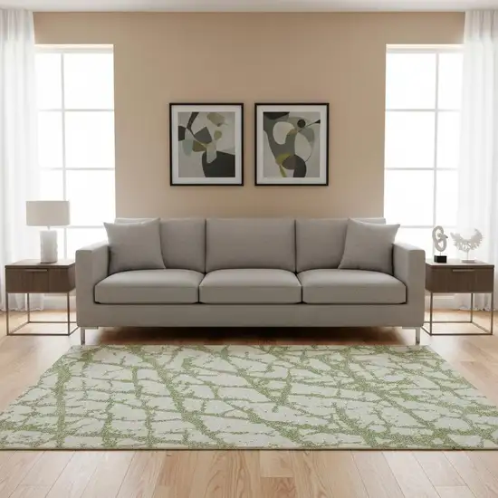 Green And Ivory Abstract Washable Area Rug With UV Protection Photo 2