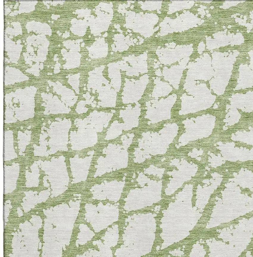 Green And Ivory Abstract Washable Area Rug With UV Protection Photo 2