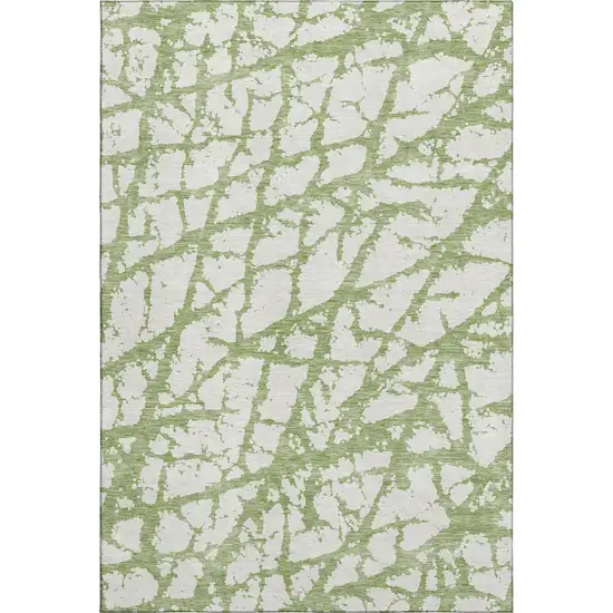 Green And Ivory Abstract Washable Area Rug With UV Protection Photo 1