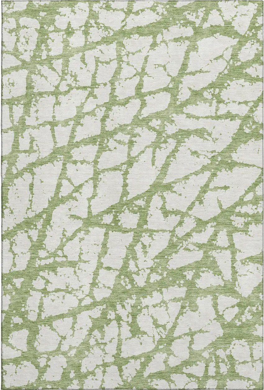 Green And Ivory Abstract Washable Area Rug With UV Protection Photo 1