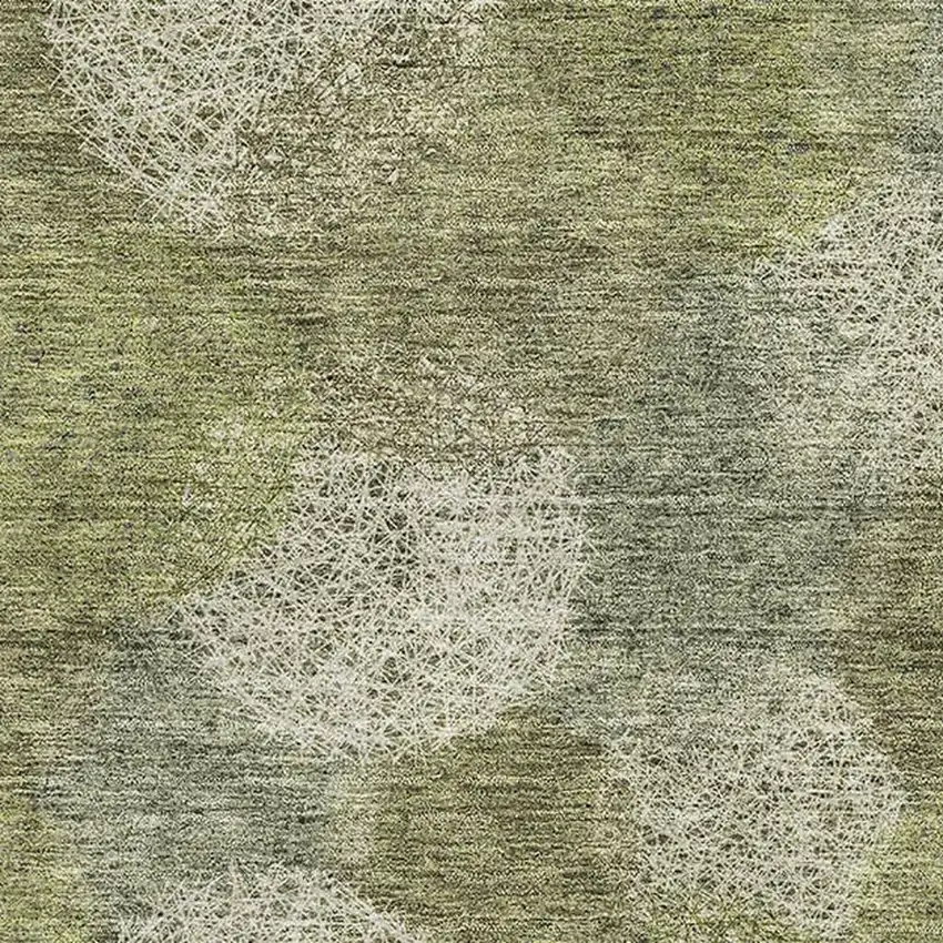 Green And Ivory Abstract Washable Area Rug With UV Protection Photo 2