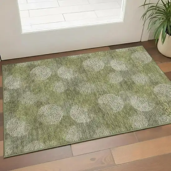 Green And Ivory Abstract Washable Area Rug With UV Protection Photo 2