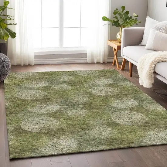 Green And Ivory Abstract Washable Area Rug With UV Protection Photo 4