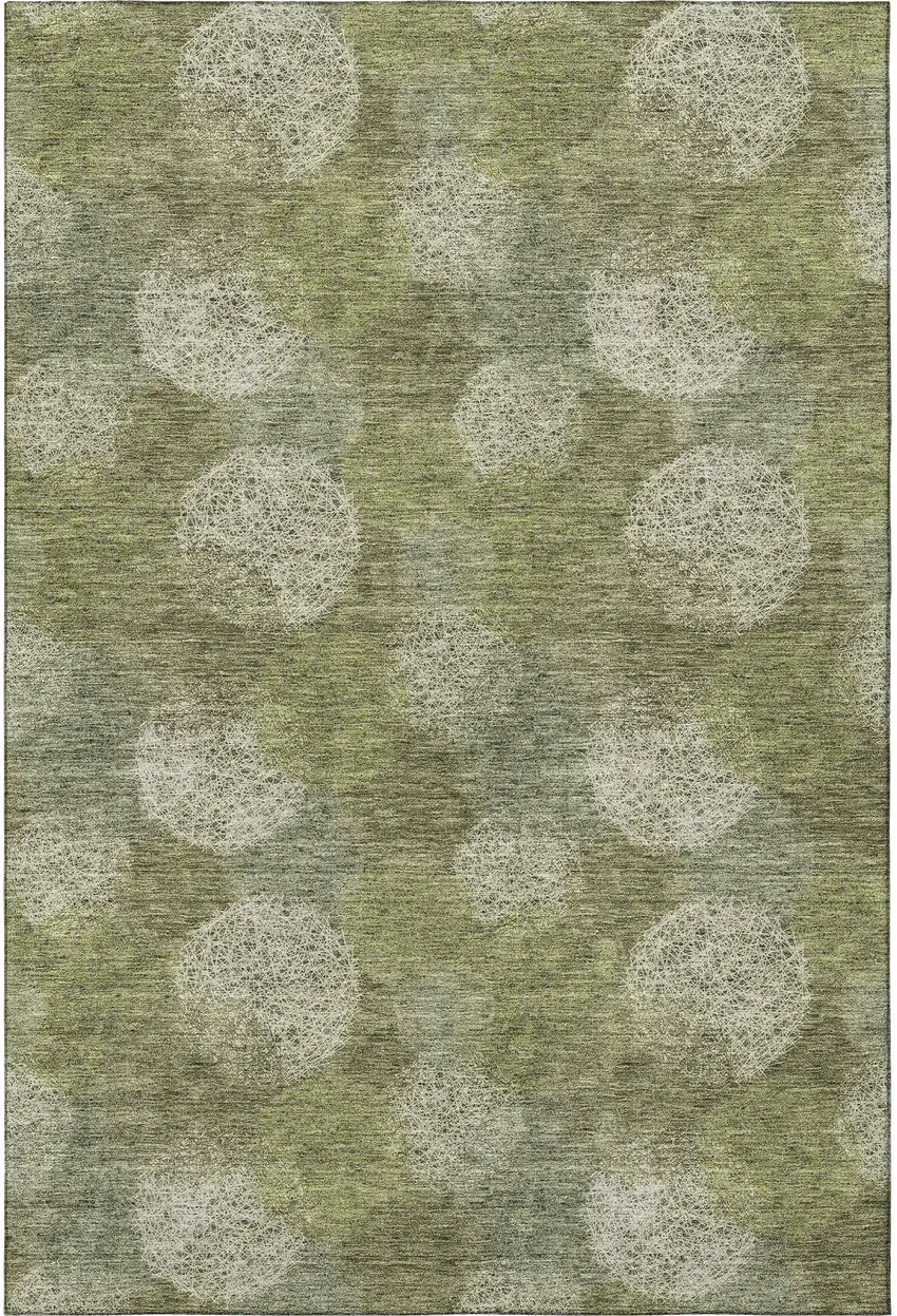 Green And Ivory Abstract Washable Area Rug With UV Protection Photo 3
