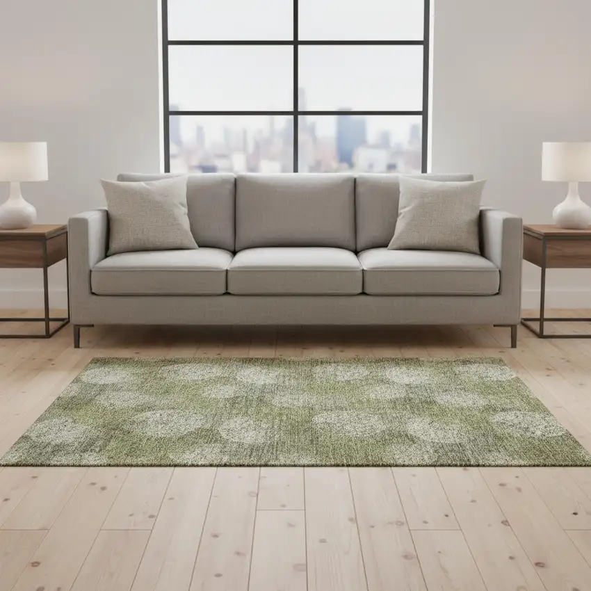 Green And Ivory Abstract Washable Area Rug With UV Protection Photo 2