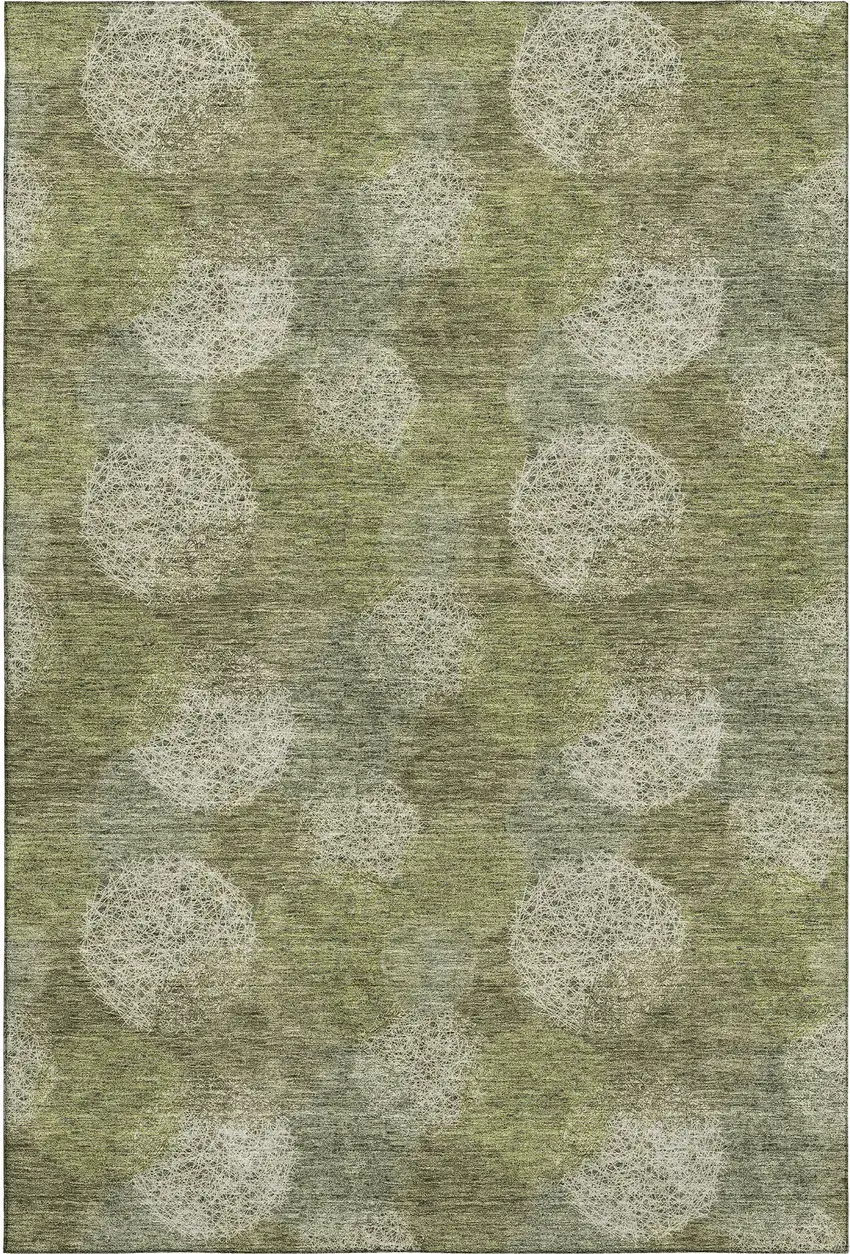 Green And Ivory Abstract Washable Area Rug With UV Protection Photo 1