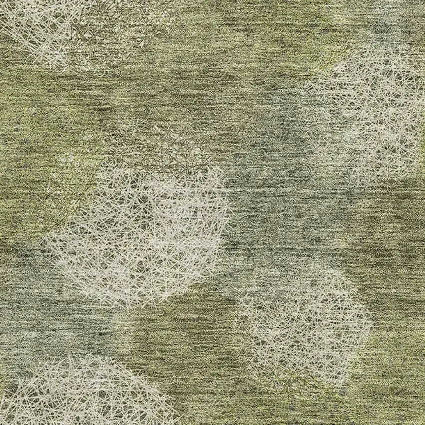 Green And Ivory Abstract Washable Area Rug With UV Protection Photo 2