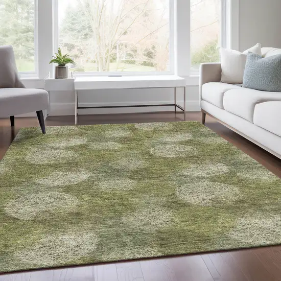 Green And Ivory Abstract Washable Area Rug With UV Protection Photo 5