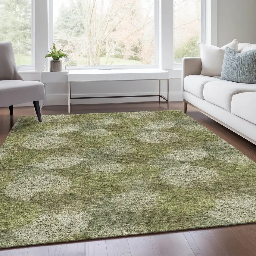 Green And Ivory Abstract Washable Area Rug With UV Protection Photo 5