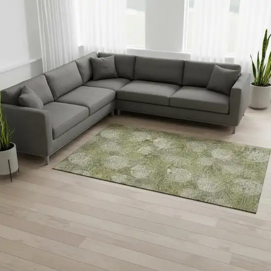 Green And Ivory Abstract Washable Area Rug With UV Protection Photo 2