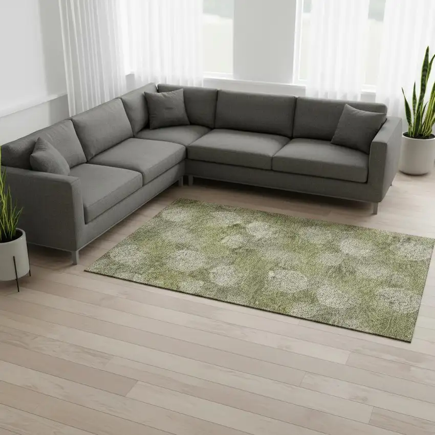 Green And Ivory Abstract Washable Area Rug With UV Protection Photo 2