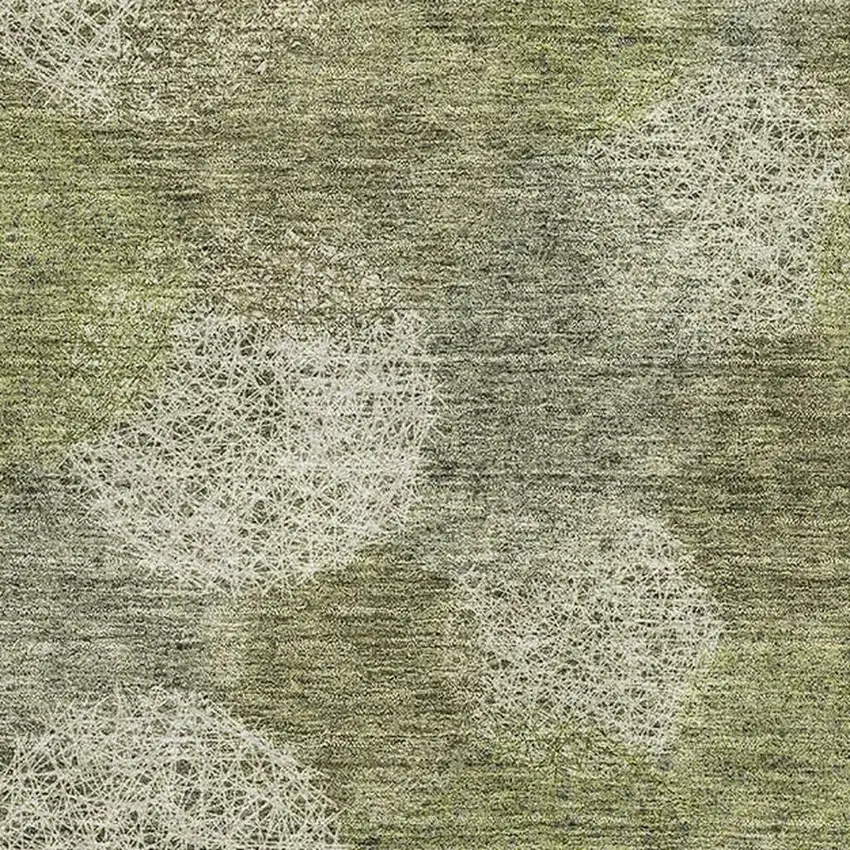 Green And Ivory Abstract Washable Area Rug With UV Protection Photo 2