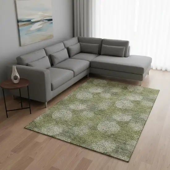 Green And Ivory Abstract Washable Area Rug With UV Protection Photo 2
