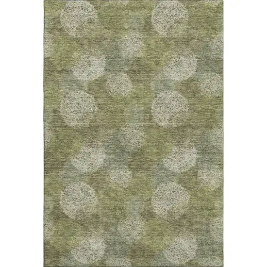 Green And Ivory Abstract Washable Area Rug With UV Protection Photo 1