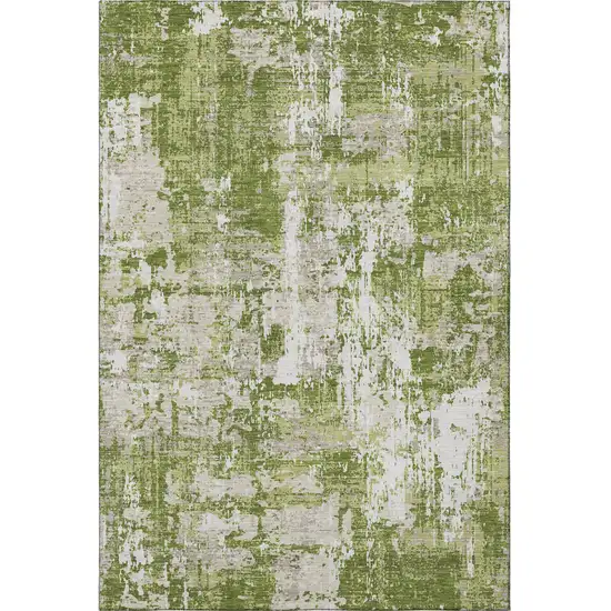 Green And Ivory Abstract Washable Area Rug With UV Protection Photo 3