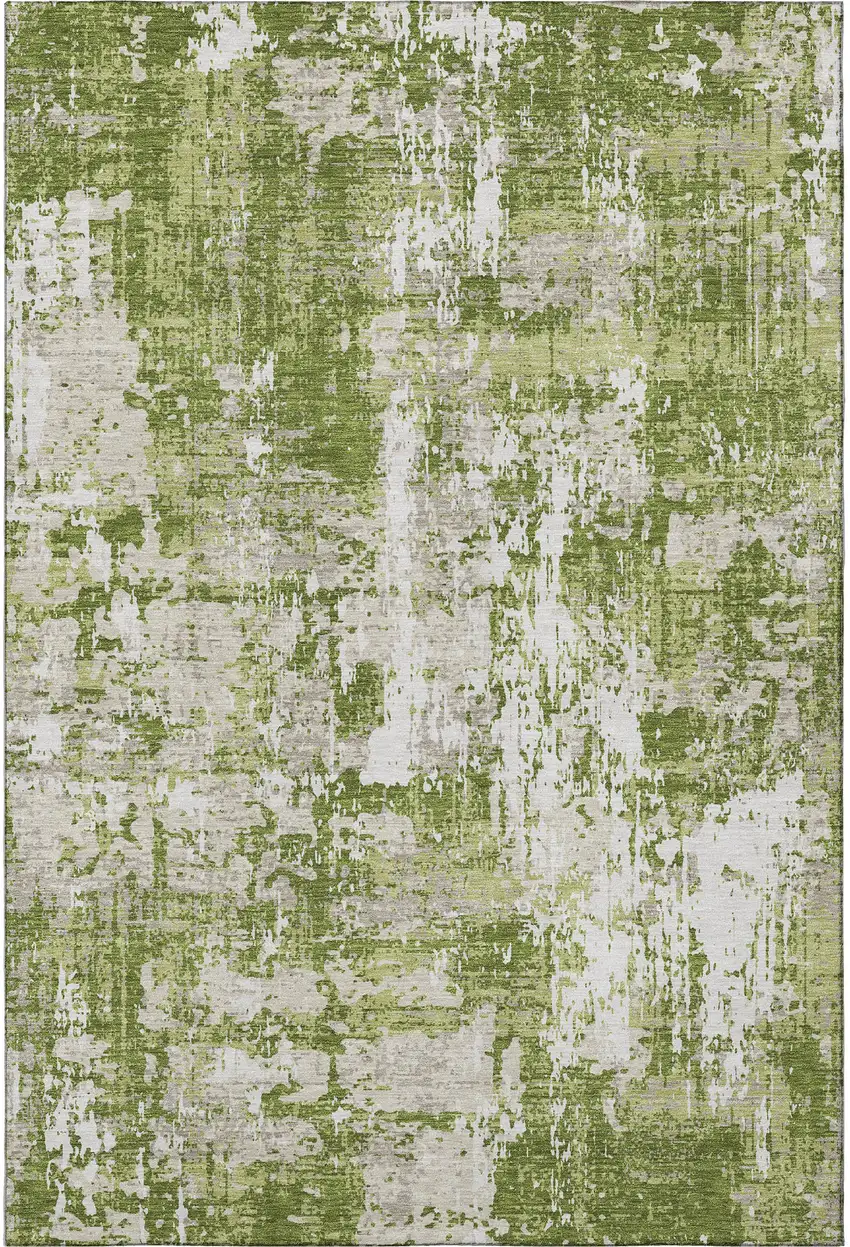 Green And Ivory Abstract Washable Area Rug With UV Protection Photo 3