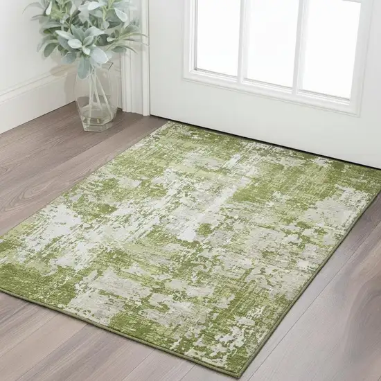 Green And Ivory Abstract Washable Area Rug With UV Protection Photo 2