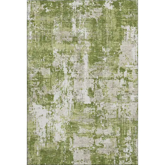 Green And Ivory Abstract Washable Area Rug With UV Protection Photo 1